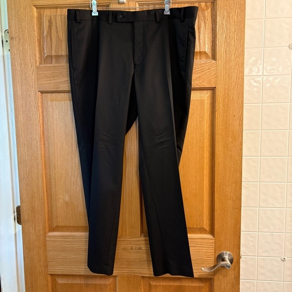 Calvin Klein Other - Calvin Klein Mens Dress Pants 40X30 Flat Front Pleated Leg Black w/ Fine Stripes